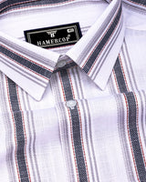 Tonic Gray With White Dobby Stripe Slub Cotton Shirt