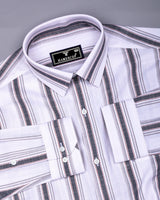 Tonic Gray With White Dobby Stripe Slub Cotton Shirt