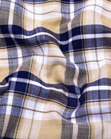 Cream With Blue Check Dobby Cotton Formal Shirt