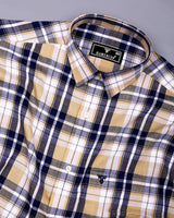 Cream With Blue Check Dobby Cotton Formal Shirt