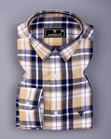 Cream With Blue Check Dobby Cotton Formal Shirt