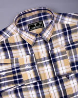 Cream With Blue Check Dobby Cotton Formal Shirt
