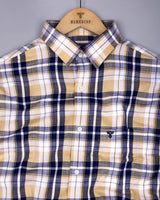 Cream With Blue Check Dobby Cotton Formal Shirt
