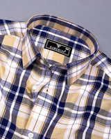 Cream With Blue Check Dobby Cotton Formal Shirt