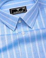 Scuba Blue With White Stripe Dobby Cotton Formal Shirt