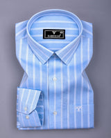 Scuba Blue With White Stripe Dobby Cotton Formal Shirt