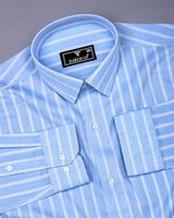Scuba Blue With White Stripe Dobby Cotton Formal Shirt