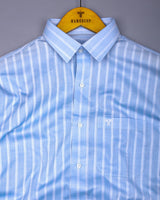 Scuba Blue With White Stripe Dobby Cotton Formal Shirt