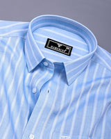 Scuba Blue With White Stripe Dobby Cotton Formal Shirt