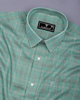 Hybrid Green With Gray Check Linen Cotton Shirt