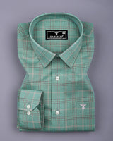 Hybrid Green With Gray Check Linen Cotton Shirt