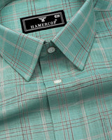 Hybrid Green With Gray Check Linen Cotton Shirt