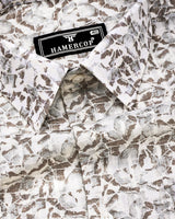 Polymer Brown With Off White Printed Dobby Cotton Shirt
