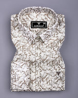 Polymer Brown With Off White Printed Dobby Cotton Shirt
