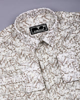 Polymer Brown With Off White Printed Dobby Cotton Shirt