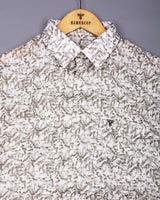 Polymer Brown With Off White Printed Dobby Cotton Shirt