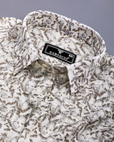 Polymer Brown With Off White Printed Dobby Cotton Shirt