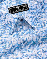 Polymer Blue With White Printed Dobby Cotton Shirt