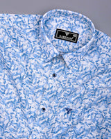 Polymer Blue With White Printed Dobby Cotton Shirt