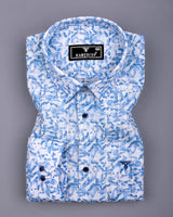 Polymer Blue With White Printed Dobby Cotton Shirt