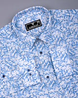 Polymer Blue With White Printed Dobby Cotton Shirt