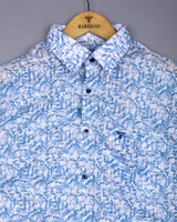 Polymer Blue With White Printed Dobby Cotton Shirt
