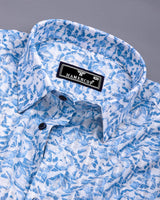 Polymer Blue With White Printed Dobby Cotton Shirt