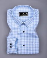 Blink Blue With White Dobby Check Premium Giza Shirt