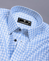 Blink Blue With White Dobby Check Premium Giza Shirt