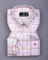 Fuzine Peach With White Check Dobby Cotton Shirt