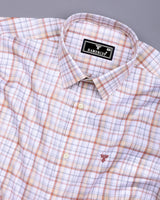 Fuzine Peach With White Check Dobby Cotton Shirt