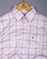Fuzine Peach With White Check Dobby Cotton Shirt