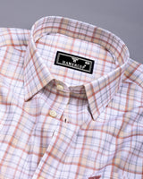 Fuzine Peach With White Check Dobby Cotton Shirt