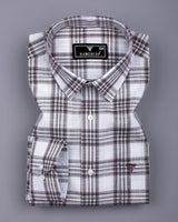 Belica White With Brown Check Linen Cotton Formal Shirt