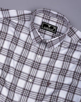 Belica White With Brown Check Linen Cotton Formal Shirt