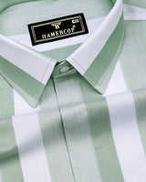 Denton Green With White Waffle Stripe Premium Giza Shirt