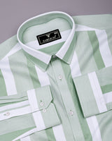 Denton Green With White Waffle Stripe Premium Giza Shirt