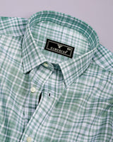 Dusty Green With White Check Linen Cotton Shirt