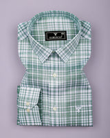 Dusty Green With White Check Linen Cotton Shirt