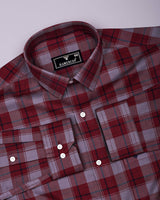 Cherry Red With Gray Check Dobby Cotton Shirt