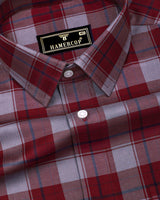 Cherry Red With Gray Check Dobby Cotton Shirt