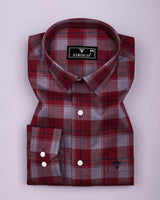 Cherry Red With Gray Check Dobby Cotton Shirt