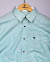 Tromso Mint Green With White Printed Designer Cotton Shirt