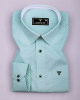 Tromso Mint Green With White Printed Designer Cotton Shirt