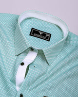Tromso Mint Green With White Printed Designer Cotton Shirt