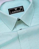 Tromso Mint Green With White Printed Designer Cotton Shirt