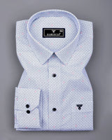 Tongren Blue With White Printed Cotton Shirt