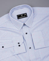 Tongren Blue With White Printed Cotton Shirt