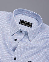 Tongren Blue With White Printed Cotton Shirt