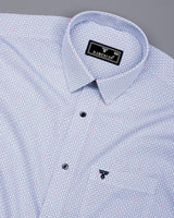 Tongren Blue With White Printed Cotton Shirt